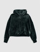 Girl's green velvet knit hoodie-3