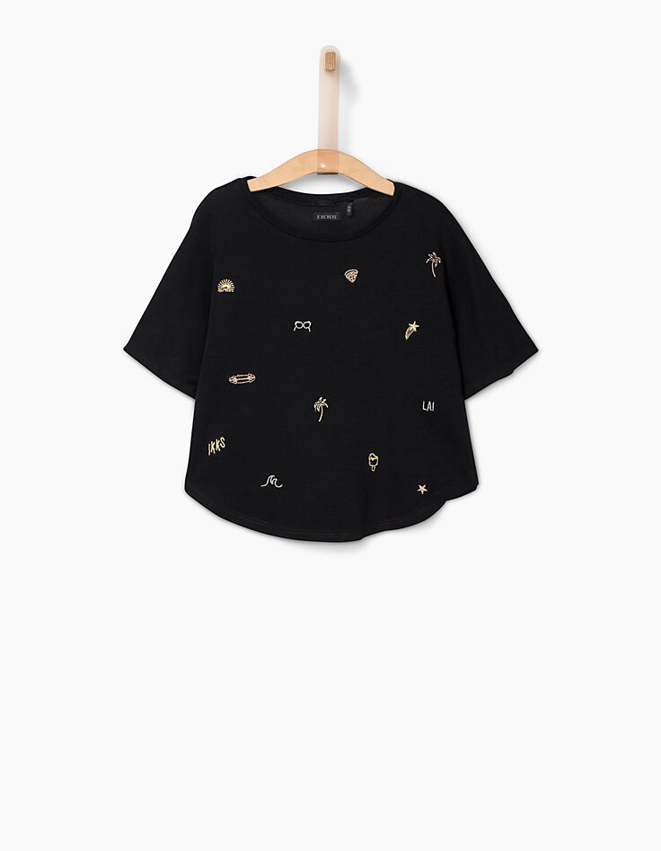 Girls’ black embroidered T-shirt-cape-2