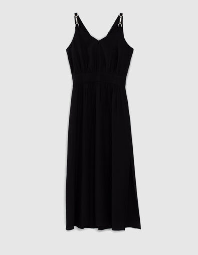 Robe longue noire bretelles bijoux et fente femme - IKKS