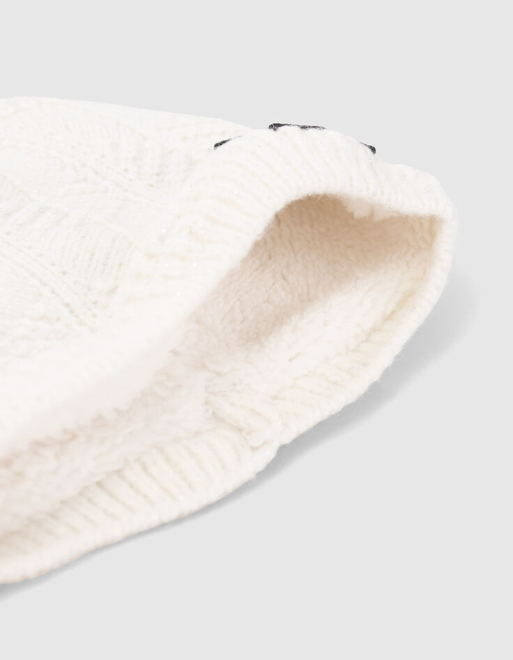 Girls’ off-white lurex knit beanie with pompom-5