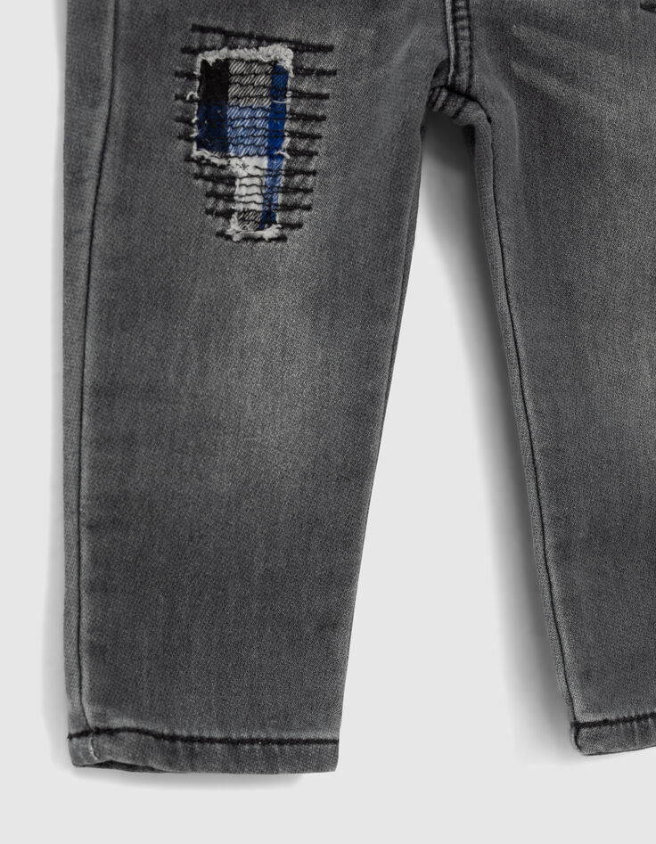 Light grey jeans knitlook met patches babyjongens -6