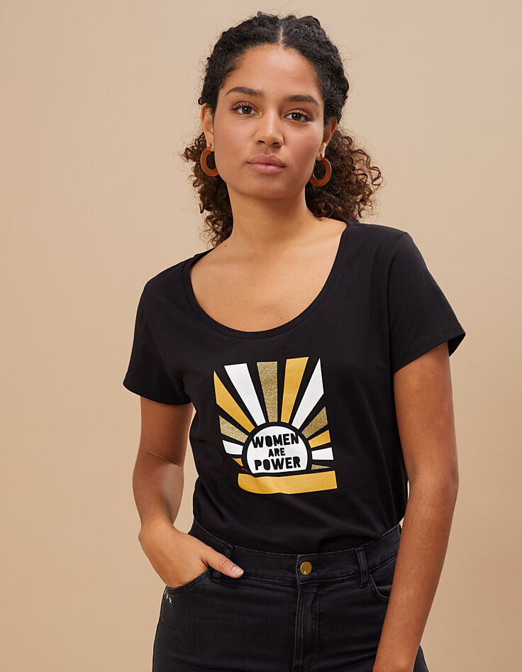 Zwart T-shirt met grafische opdruk zon I.Code-2