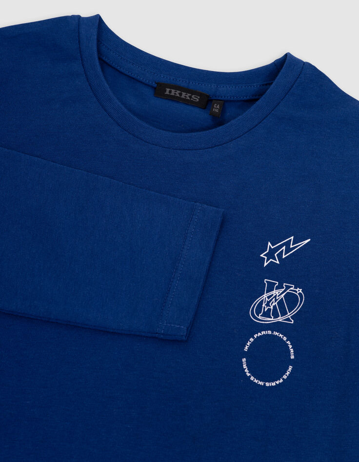 Boy's blue organic cotton T-shirt, K-comet logo on back-6