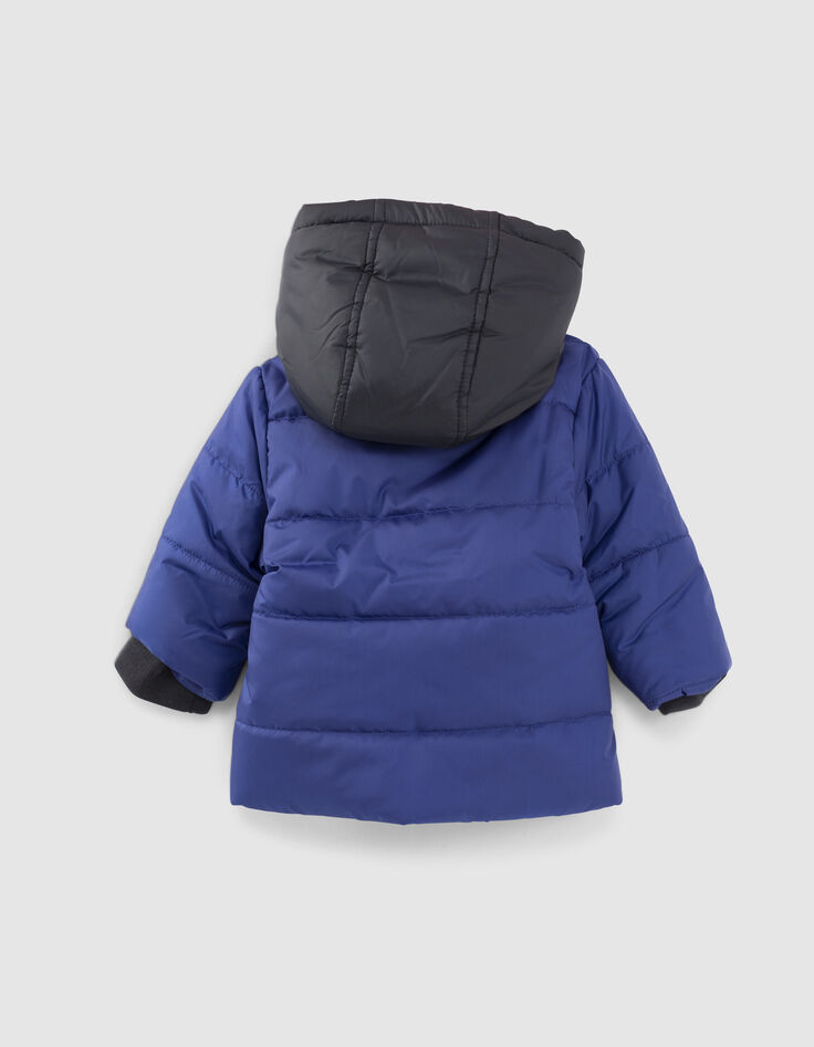 Baby boys’ blue padded jacket with black hood-3