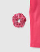 Fuchsia T-shirt biokatoen met tekst met scrunchie meisjes-5