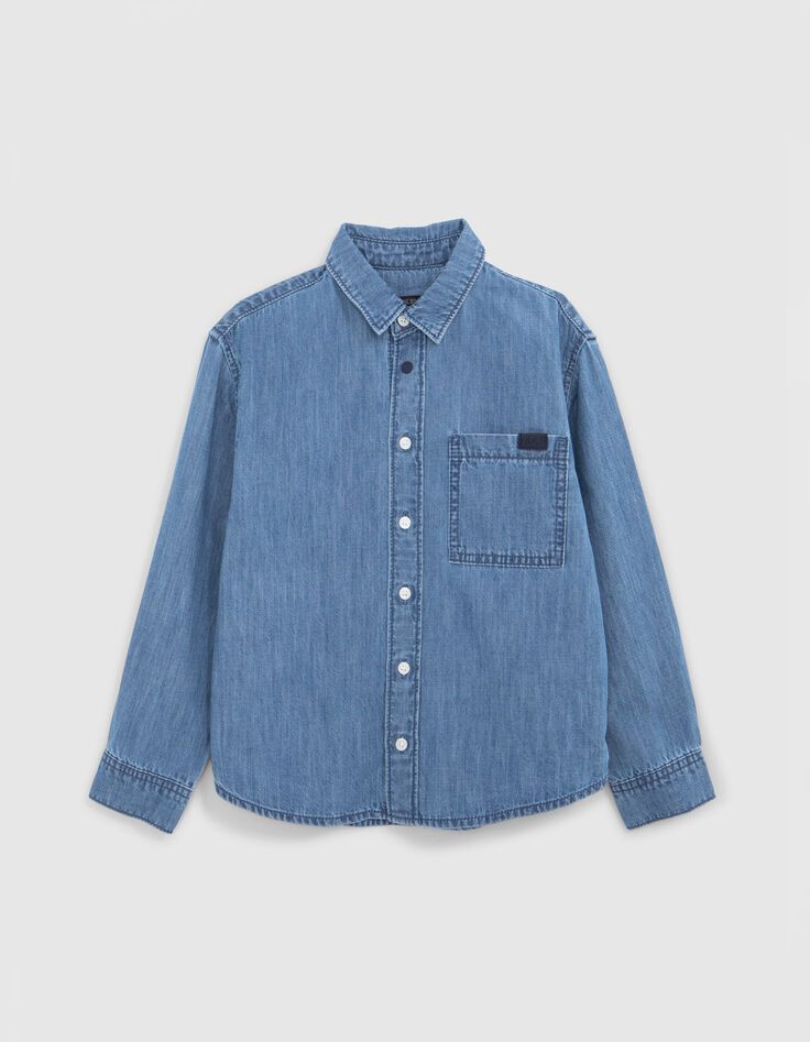 Blauw denim shirt waterloos bericht rug jongen-2