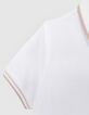 Boys’ white cotton polo shirt with striped ribbing-4