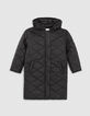 Girls’ black quilted long jacket-1