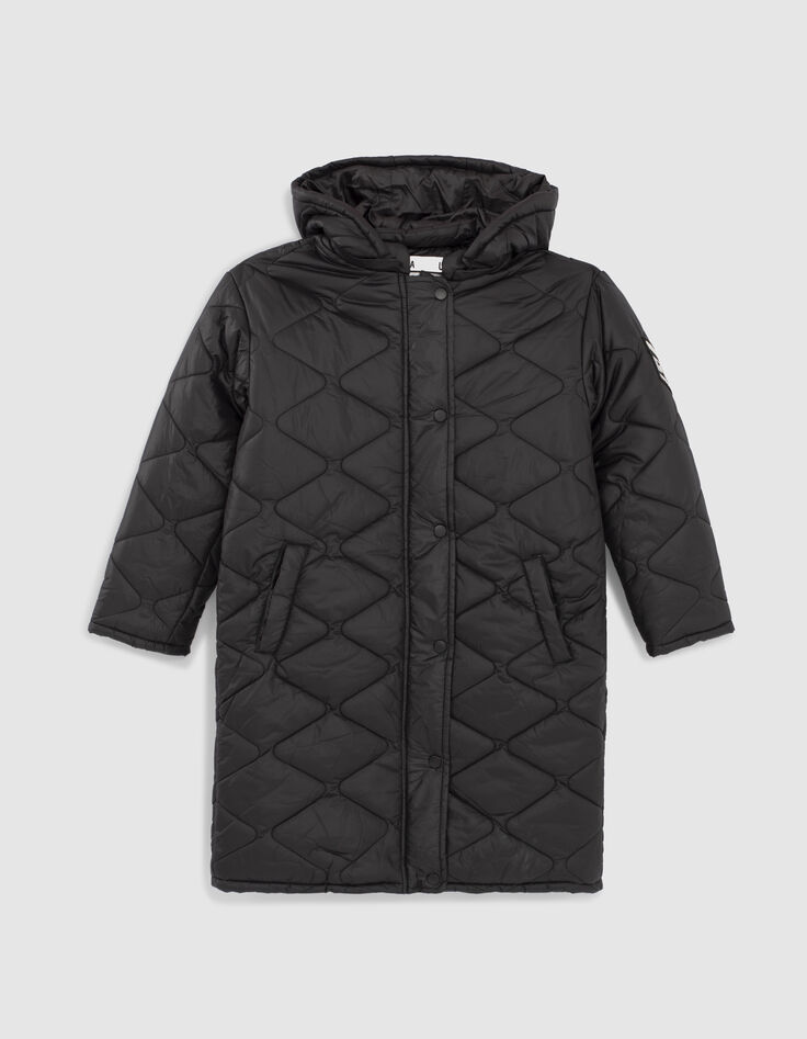 Girls’ black quilted long jacket-1