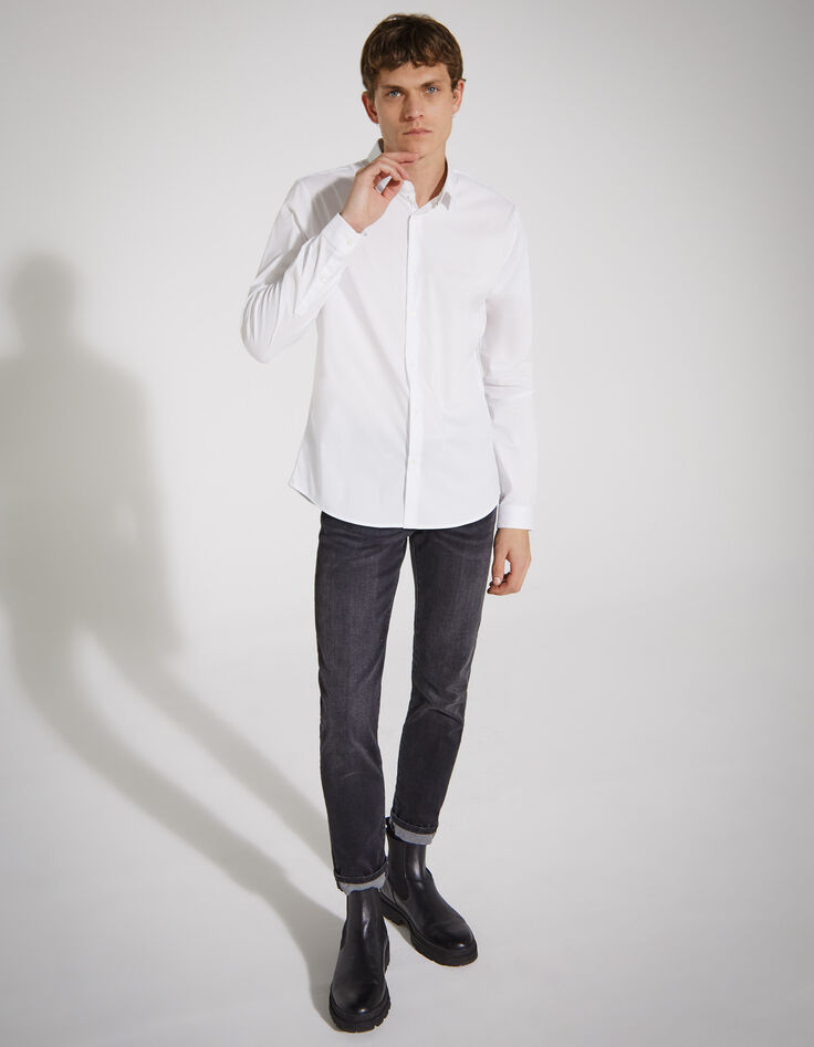 Men’s white BasIKKS SLIM shirt with black line-6