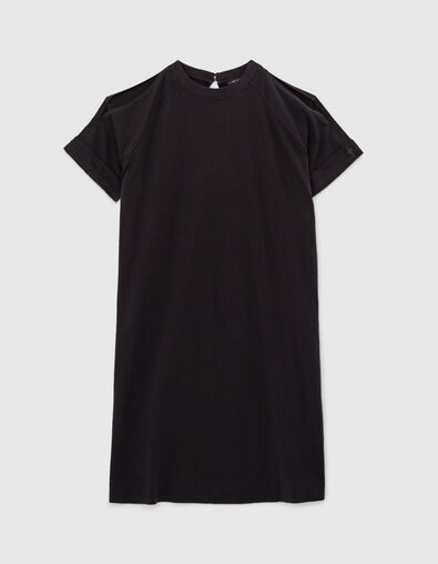 Zwarte jurk Pima-katoen split achter, bliksemborduursel - IKKS