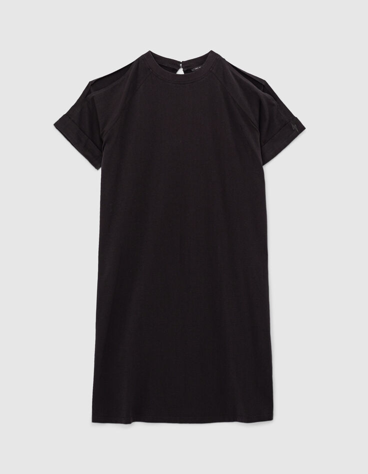 Robe en coton Pima noir fente dos et broderie éclair femme-1