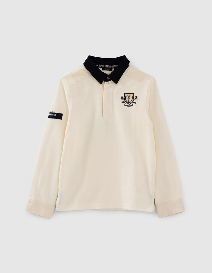 Boys’ ecru polo shirt with XL print on back