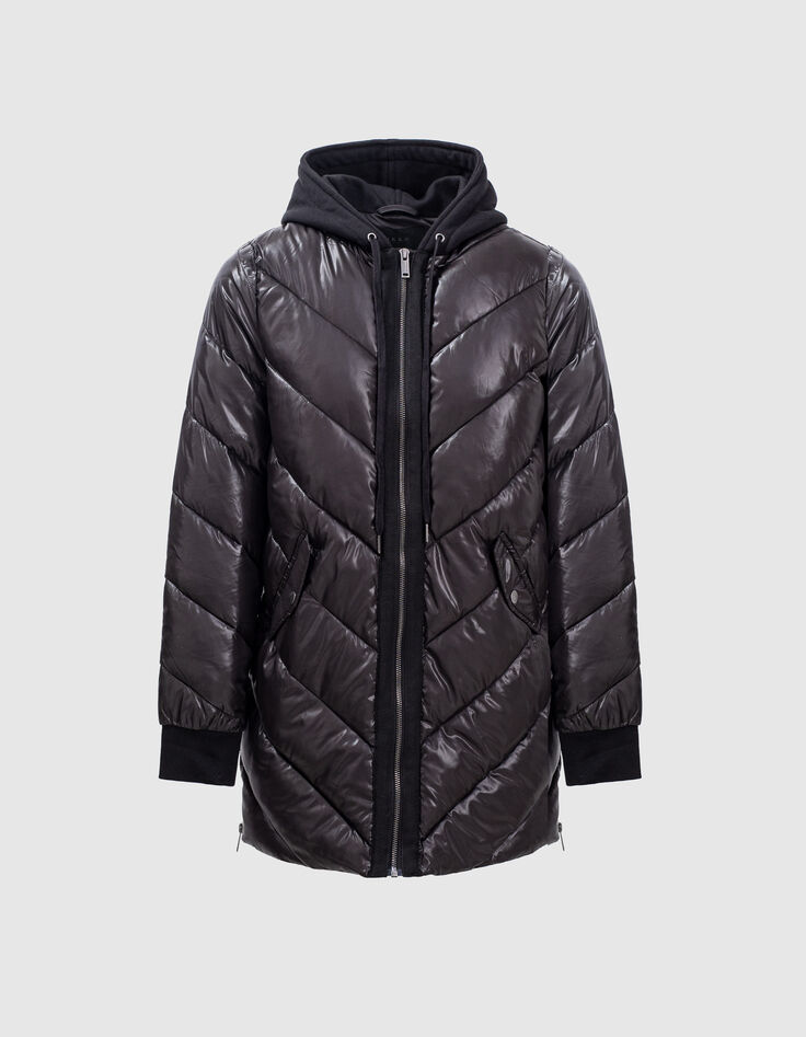 Women’s long light padded jacket+sweatshirt fabric hood-6