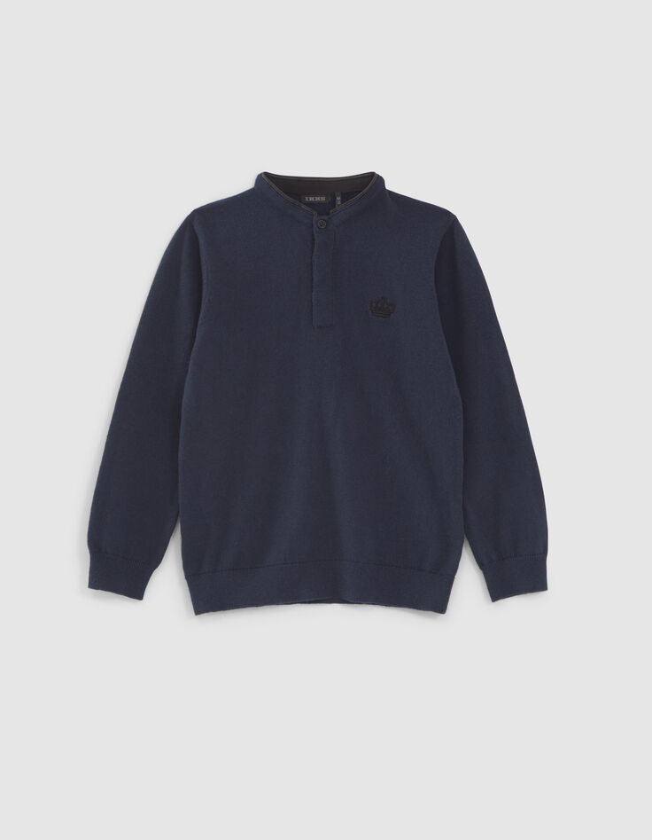 Boys’ navy knit button-neck sweater-1