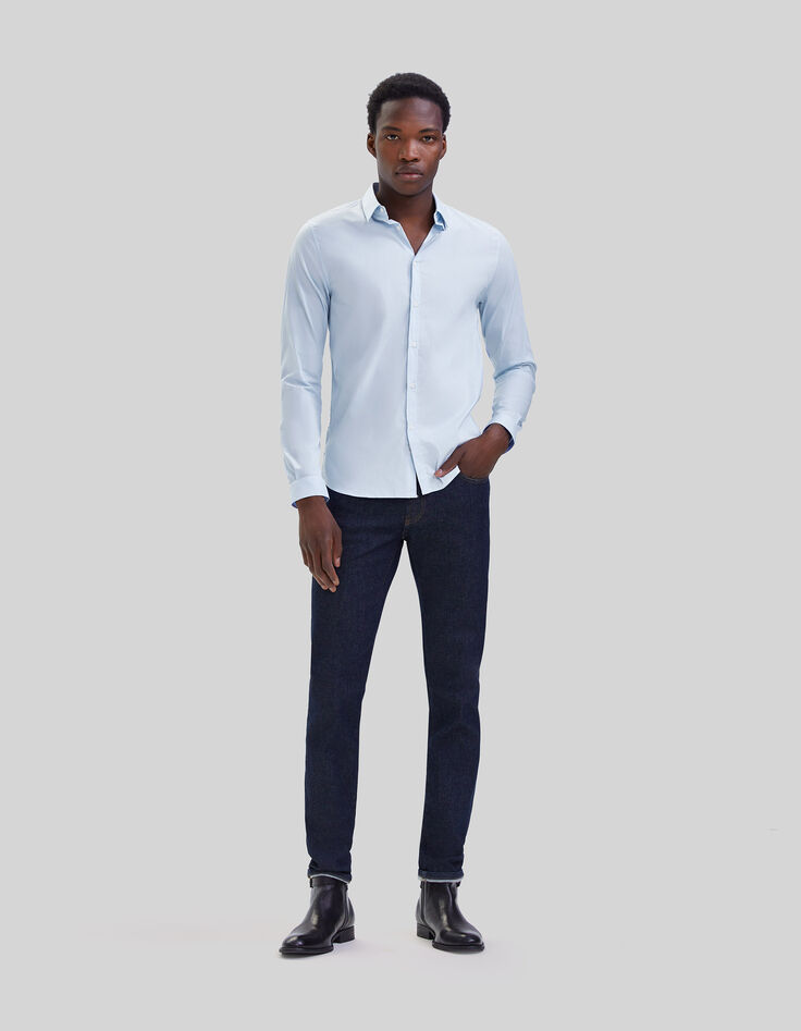 Men's sky blue thin-striped SLIM shirt-2