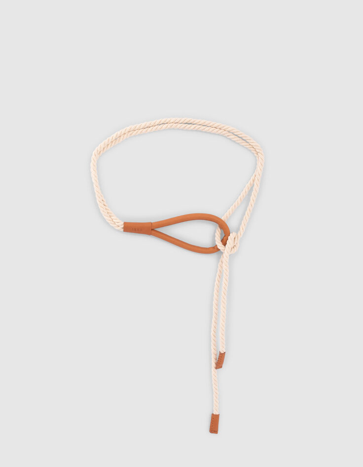 Women’s beige cord tie belt with leather buckle-2