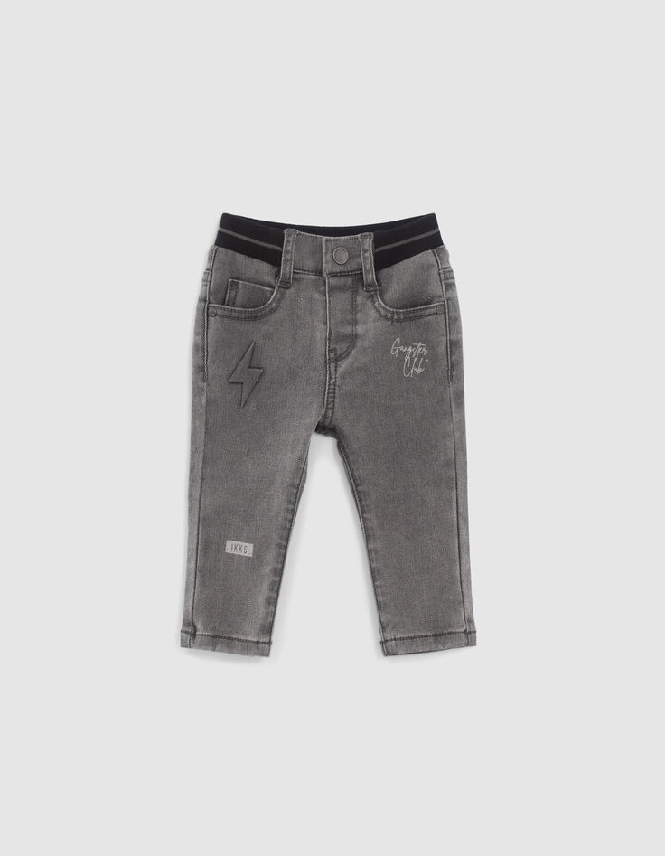 Baby boys’ grey jeans with prints and embossed images-1