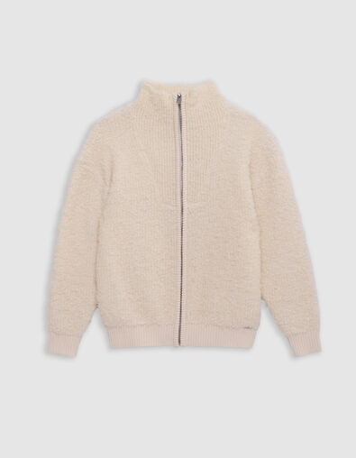 Cardigan zippé écru tricot bouclette fille - IKKS