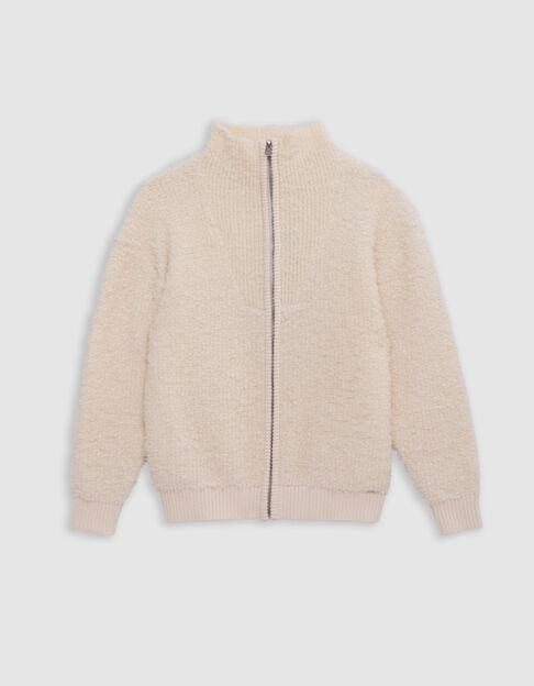 Cardigan zippé écru tricot bouclette fille - IKKS