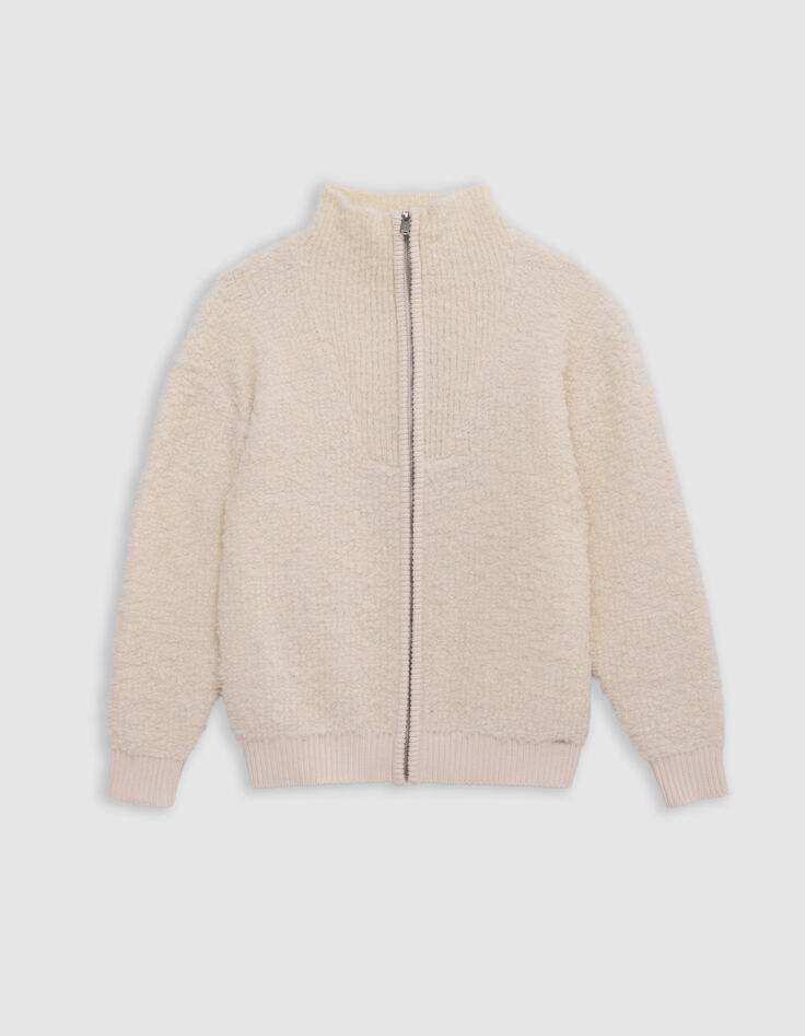 Cardigan zippé écru tricot bouclette fille-1