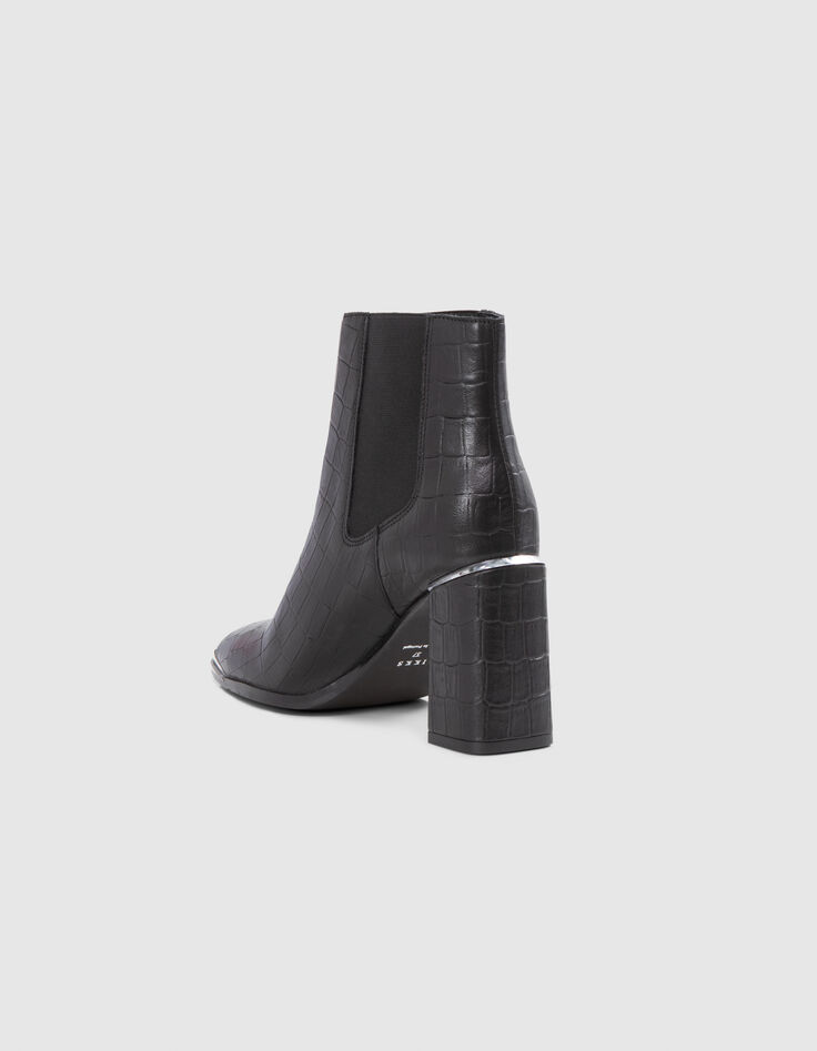 Low boots noires cuir embossé barrette métal Femme-3