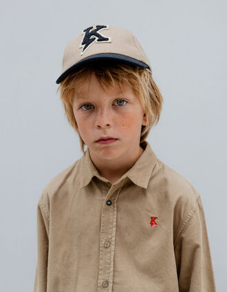 Boy’s camel cap with embroidered bouclette lightning-K