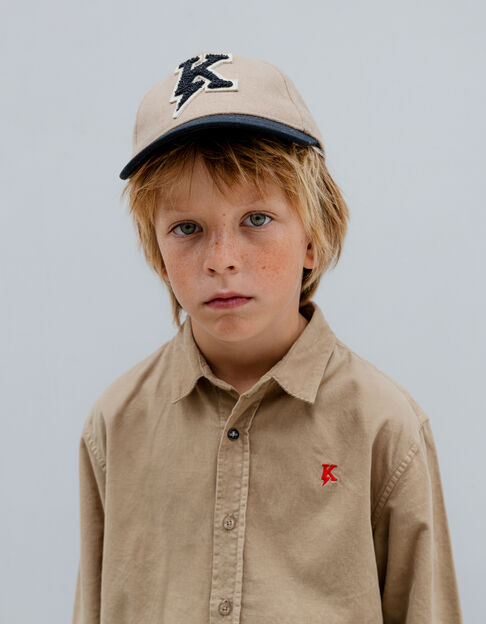 Boy’s camel cap with embroidered bouclette lightning-K - IKKS