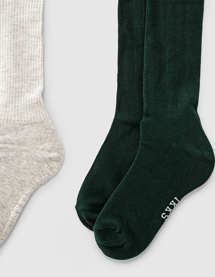 Boys’ mid-grey marl and green knee-length socks -4