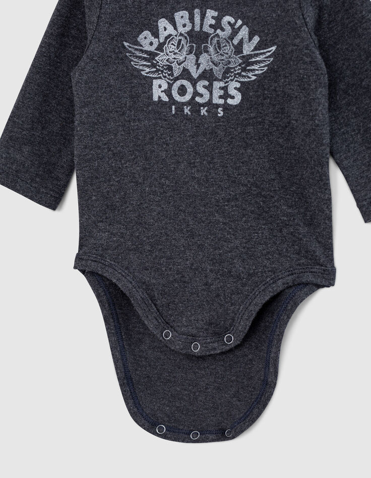 Baby’s grey marl ‘N roses graphic organic cotton bodysuit-4
