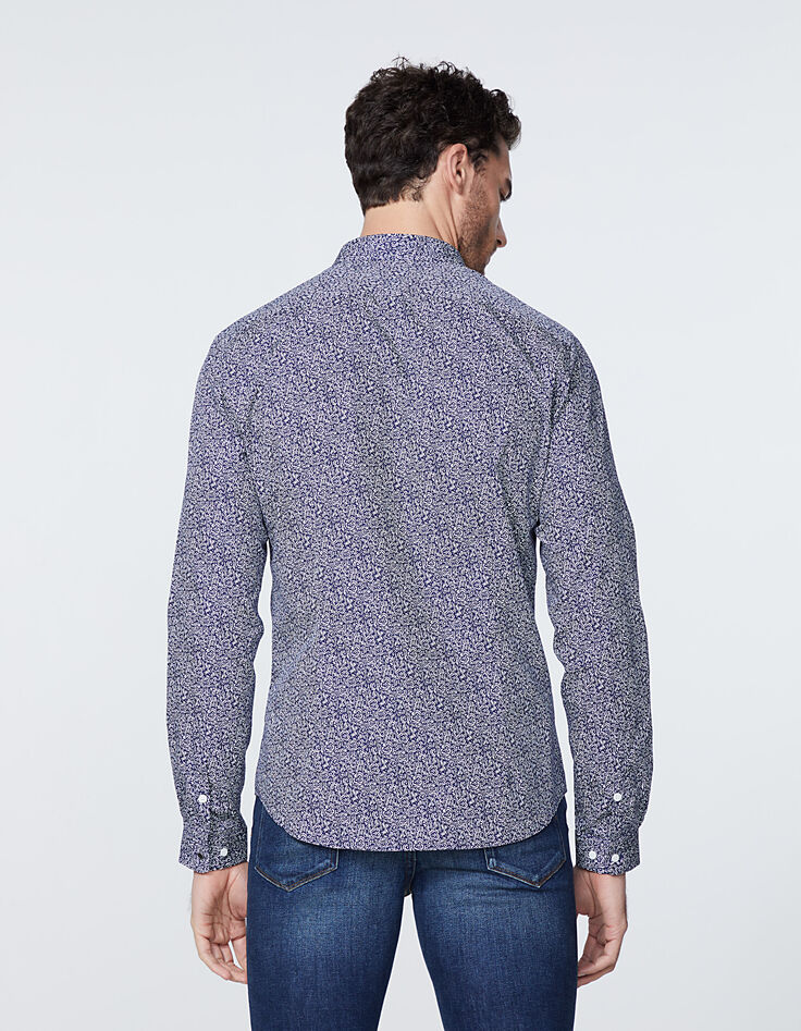 Men's SLIM blue shirt with floral motif-3