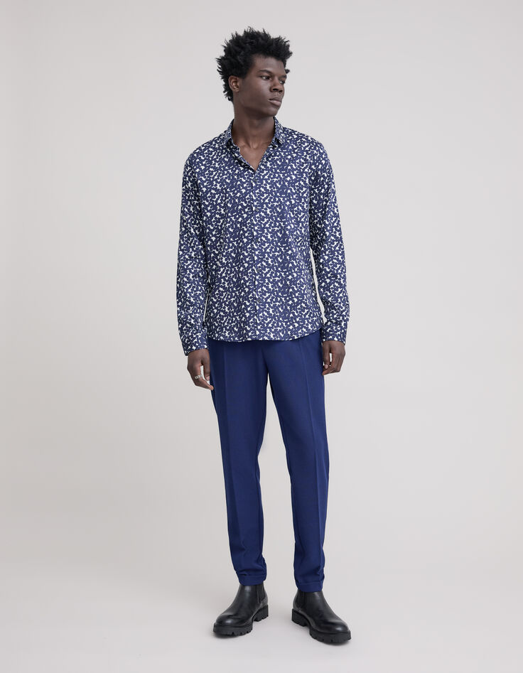 Camisa de hombre SLIM con estampado de lunares en azul marino-7