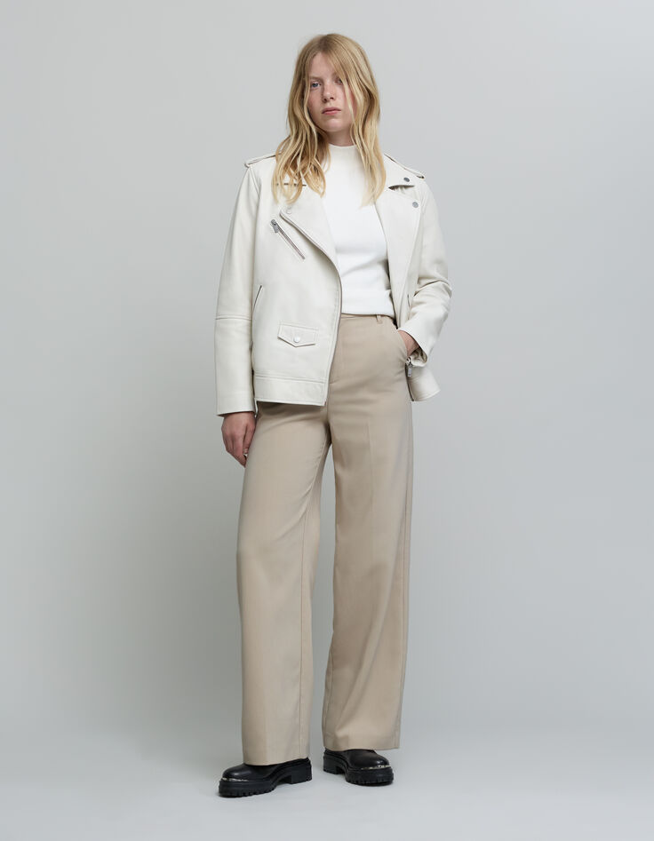 Women's beige recycled polyester suit pants-2