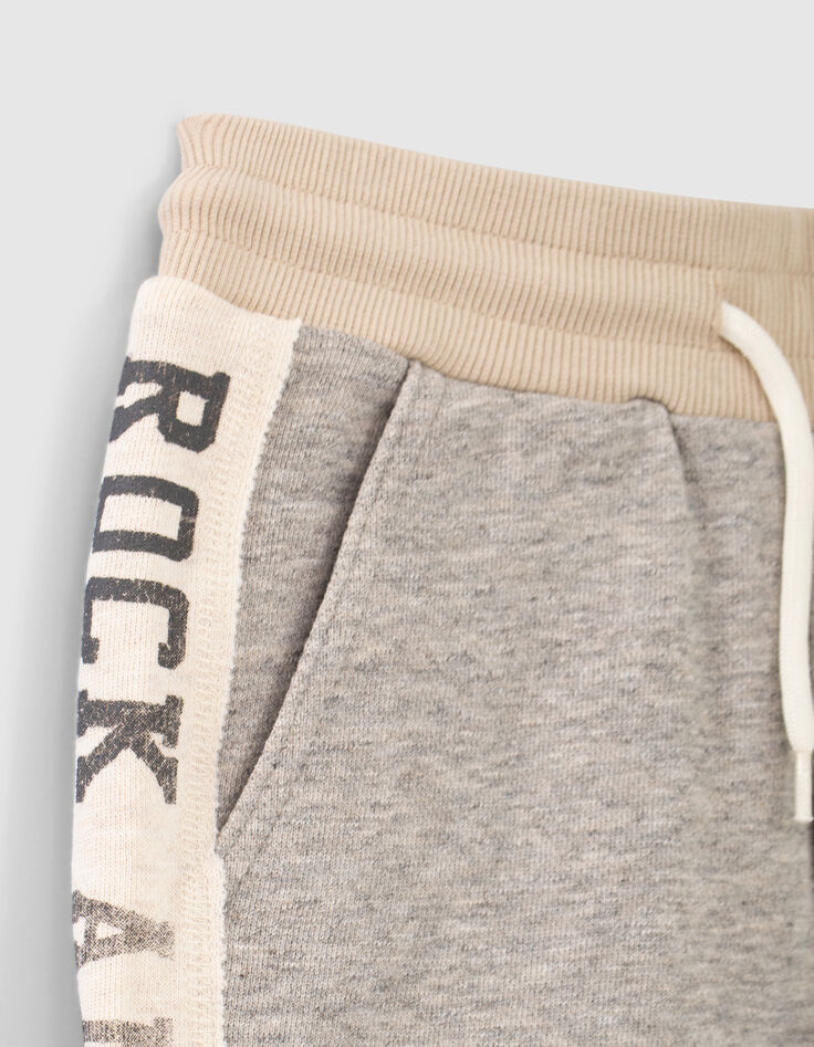 Boys’ grey sweatshirt fabric Bermudas, beige side bands-3