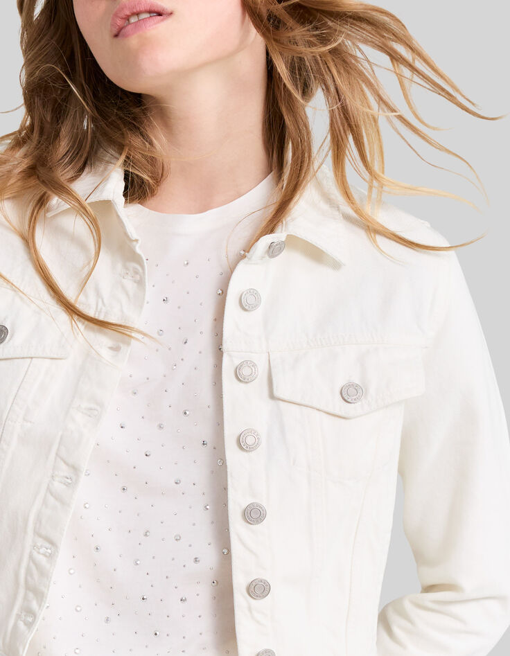 Women's off-white denim jacket with braid design-4