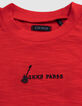 Boy's red organic cotton T-shirt with embroidery and face-3