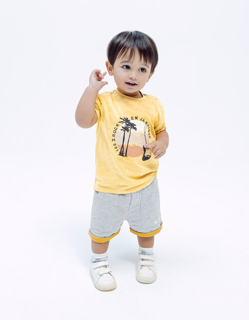 Baby boys’ yellow T-shirt with guitar palm trees images - IKKS