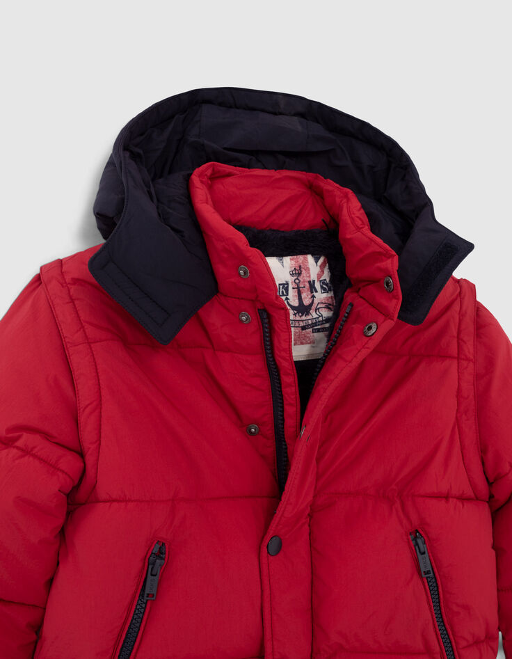 Boys’ medium red fur-lined navy hooded padded jacket-6
