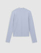 Girl's sky-blue rib-knit T-shirt-4