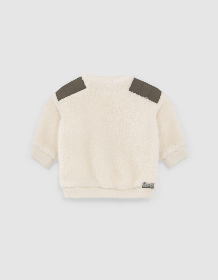 Beige sweater Sherpa met kaki nylon schouders babyjongens-4