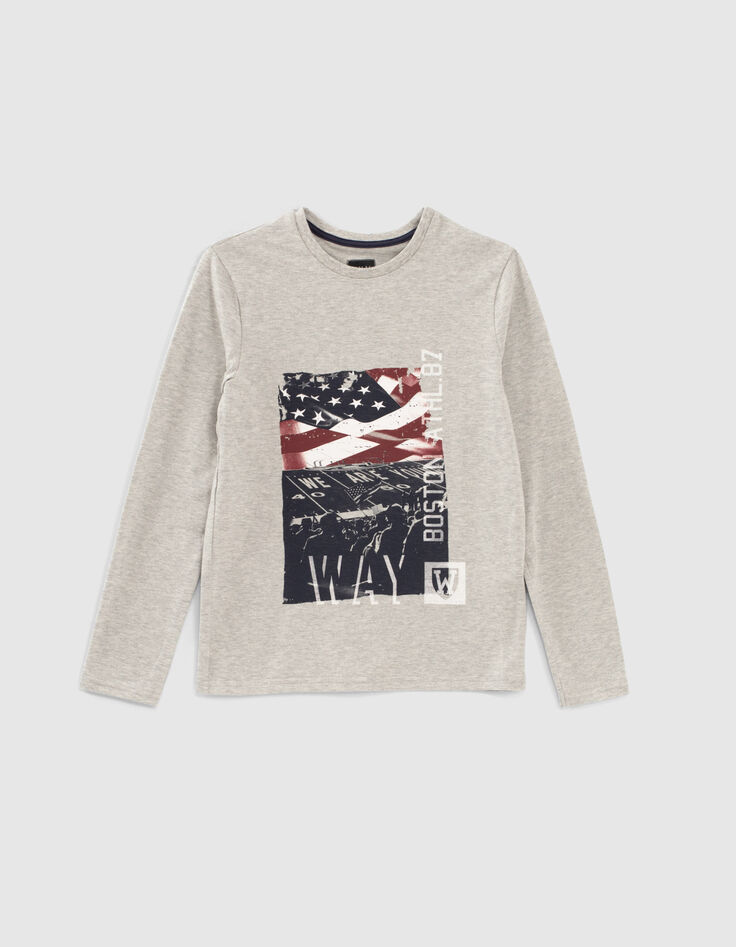 Boys’ medium grey marl US flag stadium image T-shirt -1