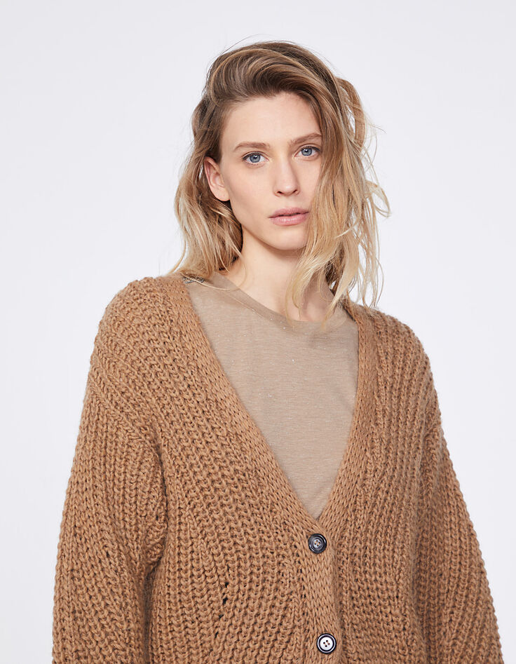 Women’s mahogany fluffy knit cardigan-4