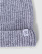 Bonnet gris chiné tricot côtelé fille-2