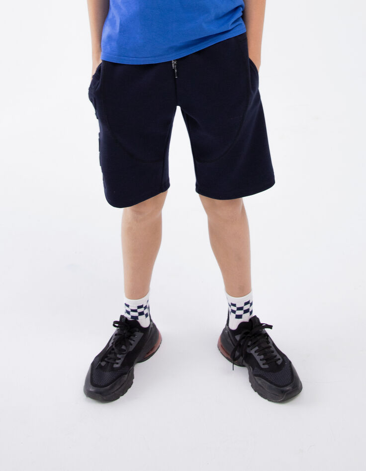 Marineblaue Jungen-Bermudas, Techfleece-Molleton, Typo-2