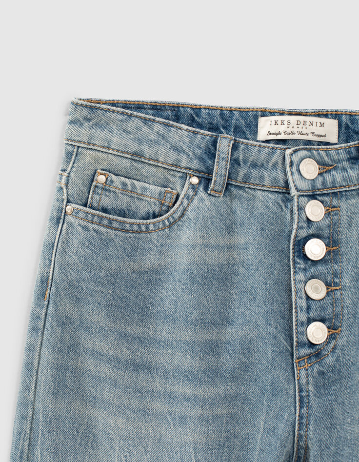 Rechte lichtblauwe jeans high waist katoen dames-4
