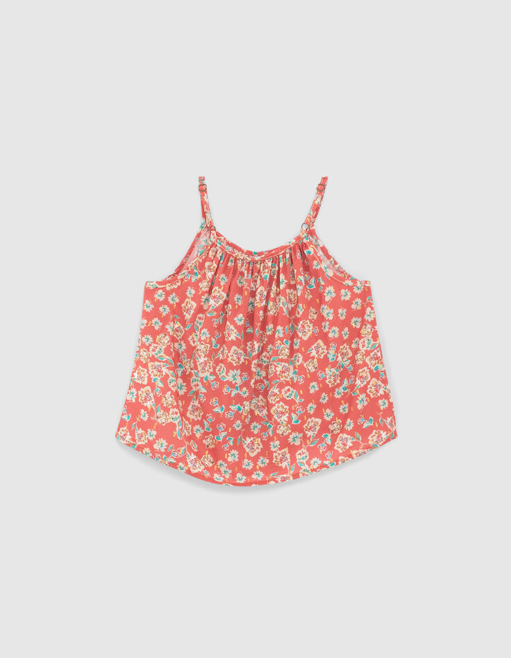 Top coral con estampado floral y tirantes finos para niña-3