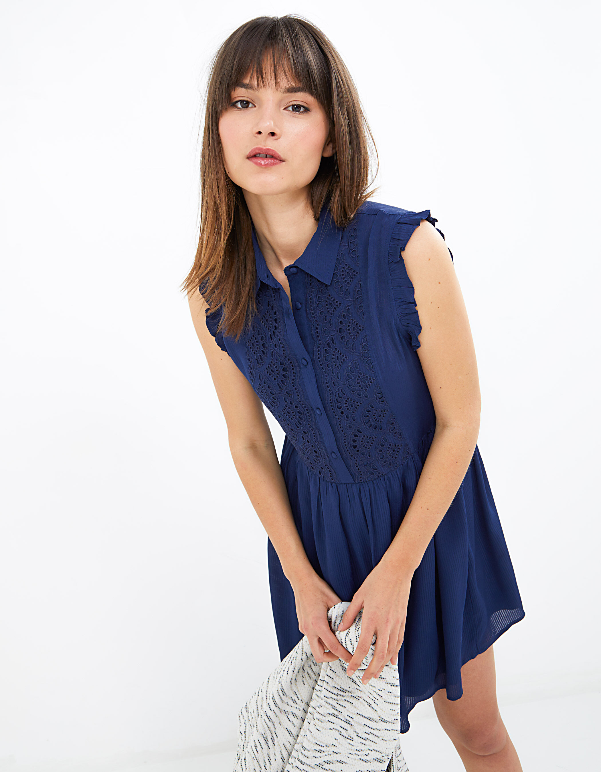 I.Code indigo shirt dress with embroidered panel