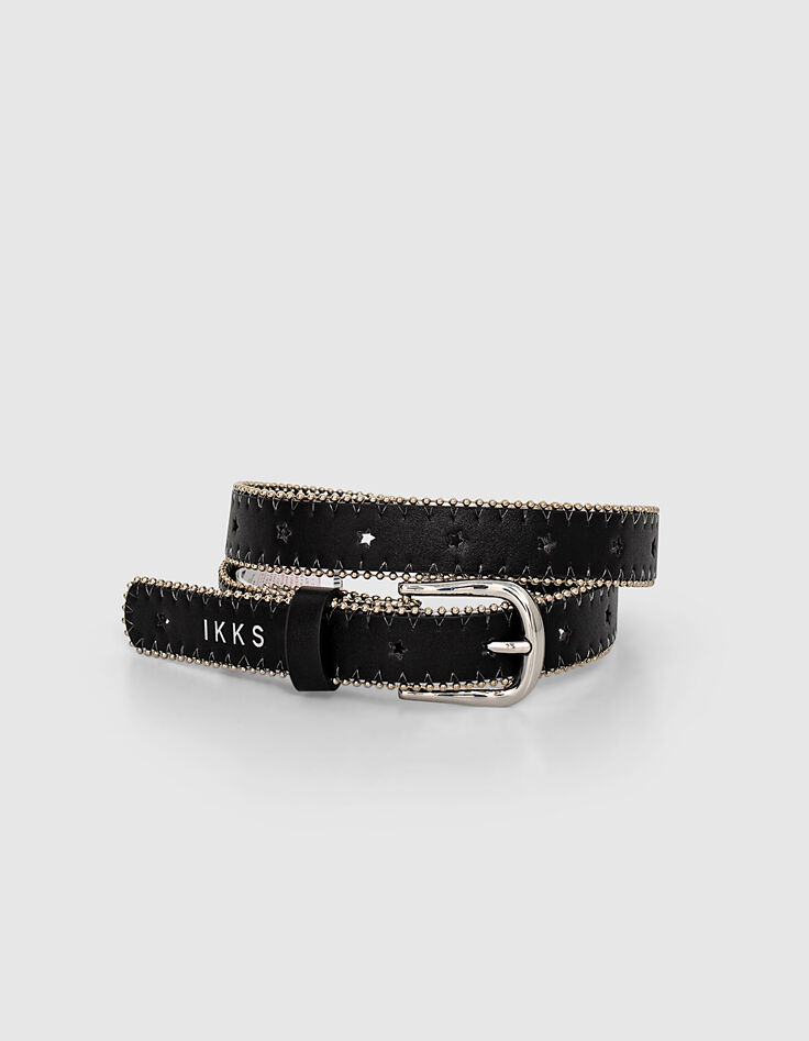 Girls’ black star-perforated belt edged in microbeads-1