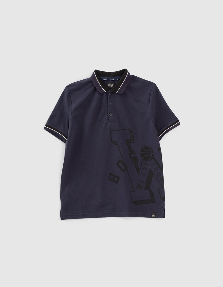 Boys’ navy polo shirt with black side marking-1