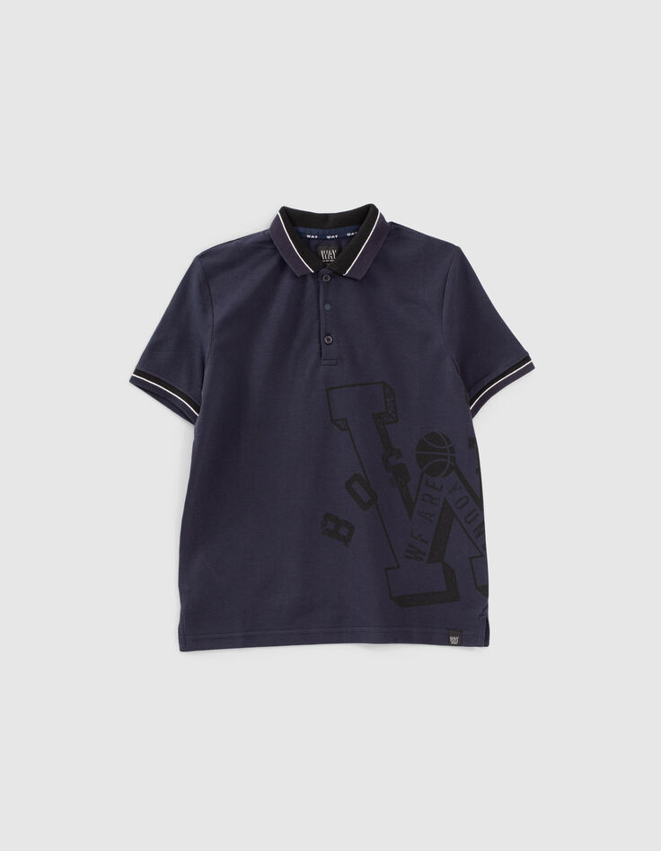 Polo navy marquage noir côté garçon -1